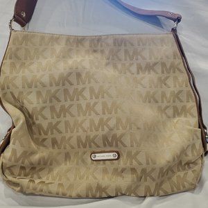 Michael Kors Beige Signature Canvas and Leather Shoulder Bag